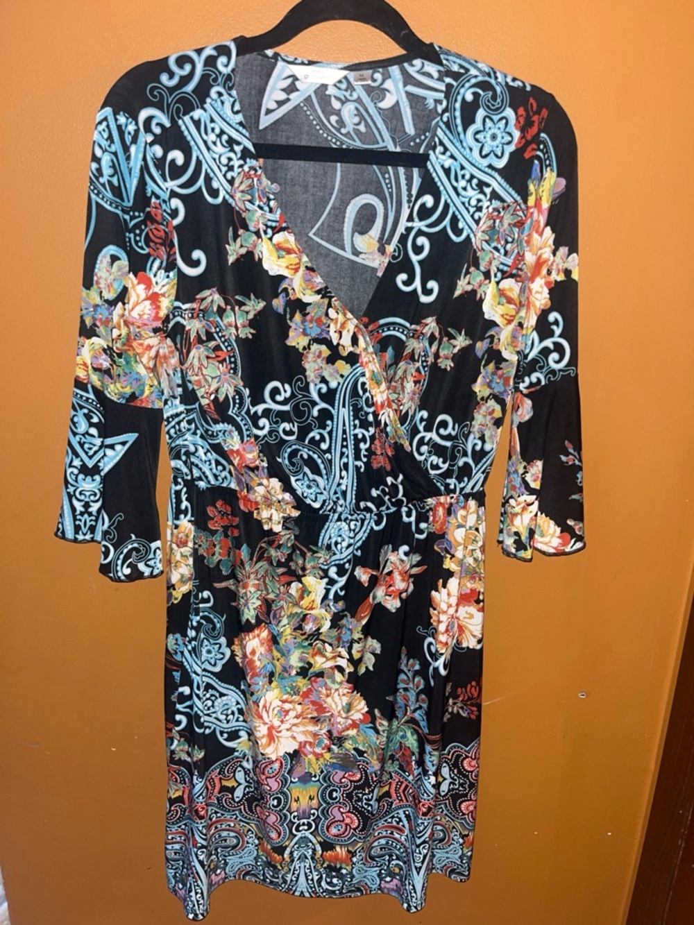 Mlle Gabrielle Black Midi Dress with Blue and Multicolor Floral Print